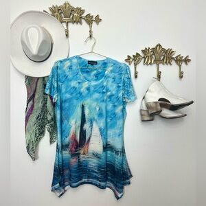 Coastal sailing graphic flowy tunic L Ptp 21”